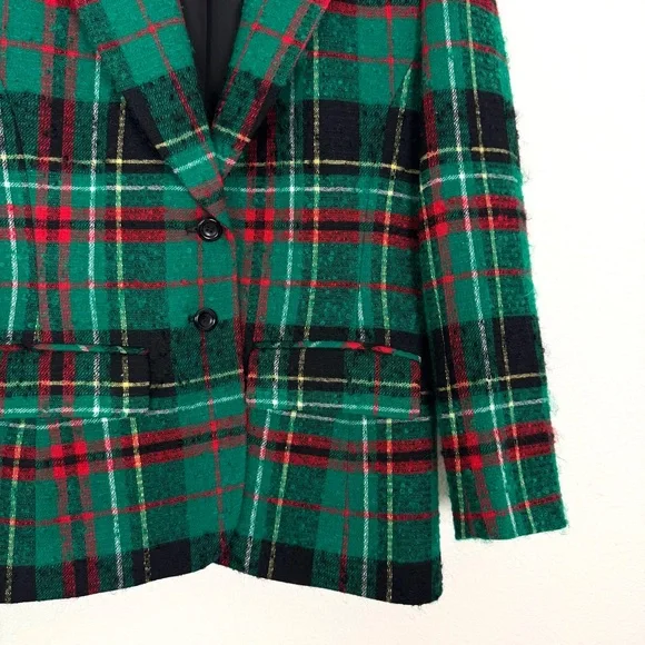 VTG Pendleton Wool Tartan Plaid Blazer Green Red Size 4 Petite - Picture 3 of 8